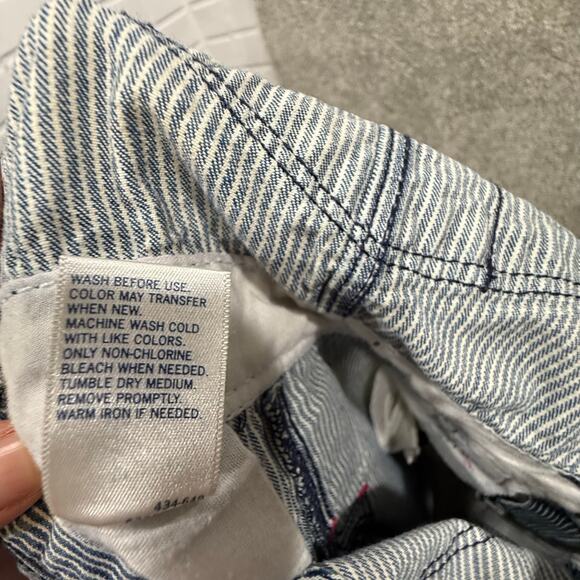 OshKosh BGosh Hickory Stripe Denim Bib Overalls Blue Pink Girls 24 Mos Railroad - Picture 7 of 13